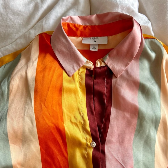 NWOT Colorful Striped Satin Button Down - Fe NoelxTarget - Picture 3 of 8